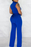 Blue Casual Solid Bandage Patchwork Chains Half A Turtleneck Straight Jumpsuits