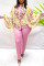 Pink Fashion Casual Print Patchwork Turndown Collar Plus Size Two Pieces