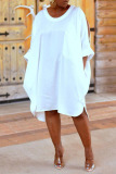 White Casual Solid Hollowed Out Patchwork O Neck Straight Plus Size Dresses