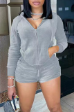 Silver Gray Casual Solid Patchwork Hooded Collar Long Sleeve Two Pieces