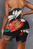 Black Fashion Sexy Print Backless Slit Strapless Sleeveless Two Pieces