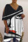 Black White Fashion Casual Print Hollowed Out V Neck T-Shirts