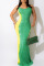 Green Sexy Print Patchwork Spaghetti Strap Straight Dresses