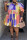 Purple Cyan Casual Print Patchwork Buckle Turndown Collar Shirt Dress Plus Size Dresses