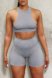 Silver Sexy Sportswear Solid Patchwork O Neck Sleeveless Two Pieces