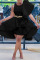 Black Elegant Solid Patchwork Flounce Asymmetrical O Neck One Step Skirt Dresses