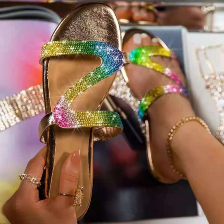 Gold Fashion Casual Patchwork Rhinestone Round Comfortable Shoes