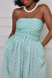 Light Blue Sexy Print Polka Dot Bandage Patchwork Strapless Sleeveless Two Pieces