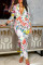 White Fashion Casual Print Patchwork Turndown Collar Long Sleeve Two Pieces