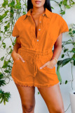Orange Casual Solid Patchwork Buckle Turndown Collar Short Sleeve Two Pieces