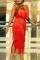 Red Fashion Sexy Solid Tassel Patchwork V Neck Sleeveless Dress