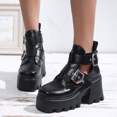 Black Fashion Casual Hollowed Out Patchwork Round Out Door Wedges Shoes