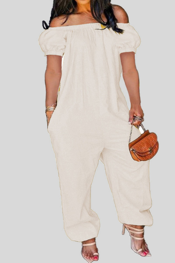 White Casual Solid Patchwork Off the Shoulder Loose Jumpsuits
