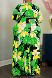 Yellow Casual Print Bandage Patchwork V Neck Straight Plus Size Dresses