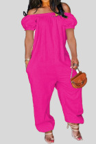 Pink Casual Solid Patchwork Off the Shoulder Loose Jumpsuits