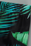 Black Green Fashion Sexy Print Draw String Frenulum Backless Slit Strapless Sleeveless Two Pieces