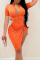 Orange Sexy Solid Patchwork Zipper Collar Irregular Dress Dresses