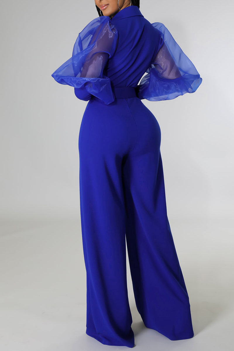 Elegant Solid Embroidered Backless V Neck Jumpsuits