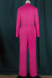 Rose Red Casual Solid Patchwork O Neck Straight Jumpsuits(Without Belt)