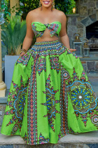 Green Sexy College Print Bandage Patchwork Strapless Plus Size Two Pieces