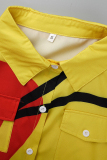 Yellow Fashion Casual Print Slit Turndown Collar Shirt Dress