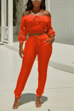 Pale red Casual Solid pencil Long Sleeve Two-piece Pants Set