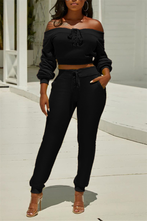 Black Casual Solid pencil Long Sleeve Two-piece Pants Set