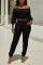 Black Casual Solid pencil Long Sleeve Two-piece Pants Set