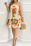 Gradient Color Fashion Casual Print Bandage Backless Halter Sleeveless Dress Dresses