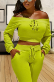 Orange Casual Solid pencil Long Sleeve Two-piece Pants Set