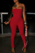 Red Sexy Casual Solid Backless Strapless Skinny Jumpsuits