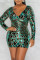 Green Fashion Sexy Patchwork Sequins V Neck Long Sleeve Dresses
