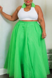 Green Casual Solid Patchwork A Line Plus Size 