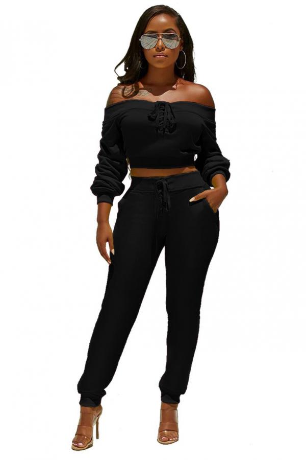 

Black Casual Solid pencil Long Sleeve Two-piece Pants Set