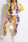 Yellow Fashion Casual Print Patchwork Zipper Collar Long Sleeve Two Pieces