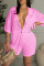 Pink Sexy Solid Hollowed Out Patchwork Buckle Turndown Collar Half Sleeve Two Pieces