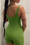 Green Fashion Casual Print Backless U Neck Skinny Romper