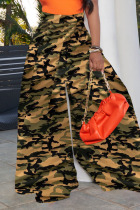 Camouflage Casual Print Patchwork Loose High Waist Wide Leg Full Print Bottoms