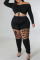 Black Sexy Solid Bandage Hollowed Out Patchwork Off the Shoulder Plus Size Two Pieces