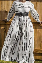 White Fashion Casual Print Patchwork O Neck Loose Jumpsuits(Without Belt)