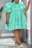 Pink Casual Sweet Solid Patchwork Buckle Turndown Collar A Line Plus Size Dresses