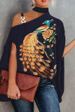 Black Yellow Fashion Print Patchwork One Shoulder Tops