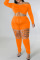 Tangerine Red Sexy Solid Bandage Hollowed Out Patchwork Off the Shoulder Plus Size Two Pieces