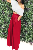 Red Fashion Casual Solid Patchwork Regular High Waist Conventional Solid Color Bottoms