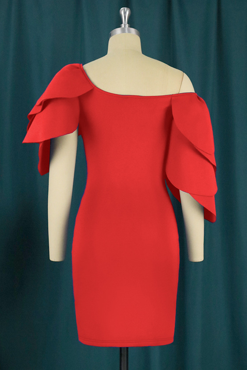 Wholesale Red Fashion Sexy Solid Patchwork Oblique Collar Evening Dress ...