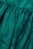 Green Casual Elegant Print Patchwork V Neck A Line Dresses