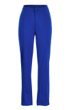 Blue Fashion Casual Solid Basic Regular High Waist Trousers