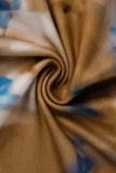 Coffee Fashion Casual Print Tie-dye Backless Spaghetti Strap Plus Size Jumpsuits