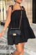 Black Sweet Solid Patchwork Fold Stringy Selvedge Spaghetti Strap A Line Dresses