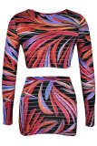 Red Sexy Print Patchwork O Neck Long Sleeve Two Pieces